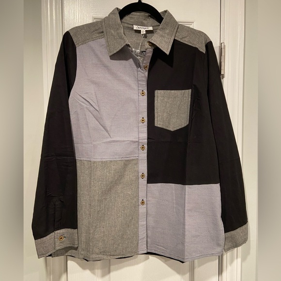 NWT Serengeti Size S Black Gray Check Colorblock Cotton Long Sleeve Button Shirt - Picture 1 of 12